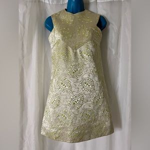 Vintage Vogue Paris Original Gold/Green Dress w/ Metallic Paisley Print